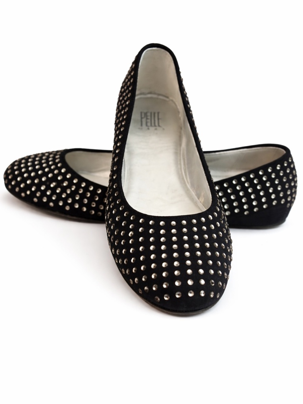PELLE Glyn Black Suede Flats with Rhinestone Studs